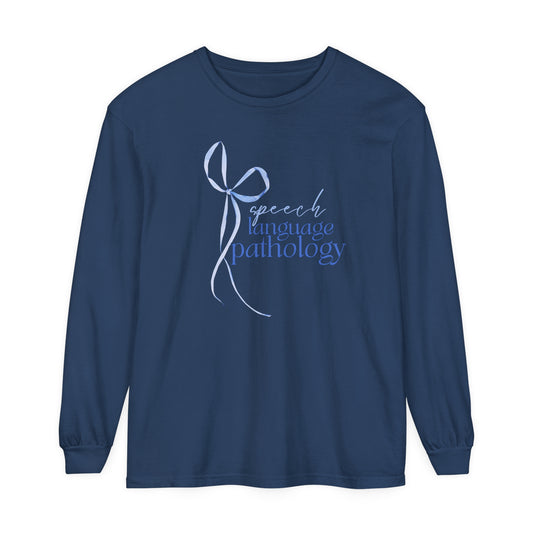 blue bow speech path comfort colors long sleeve tee