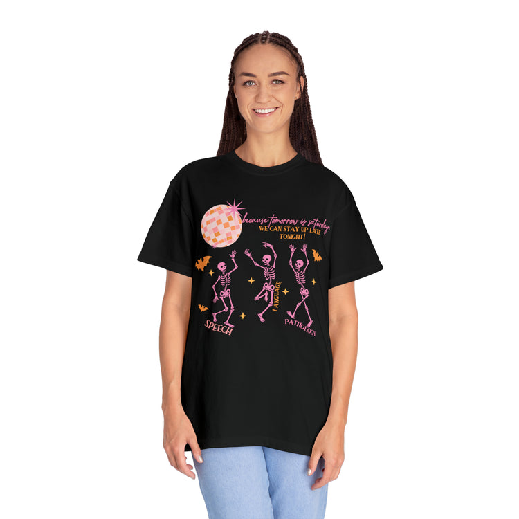 bc tomorrow is saturday disco skeleton comfort colors tee