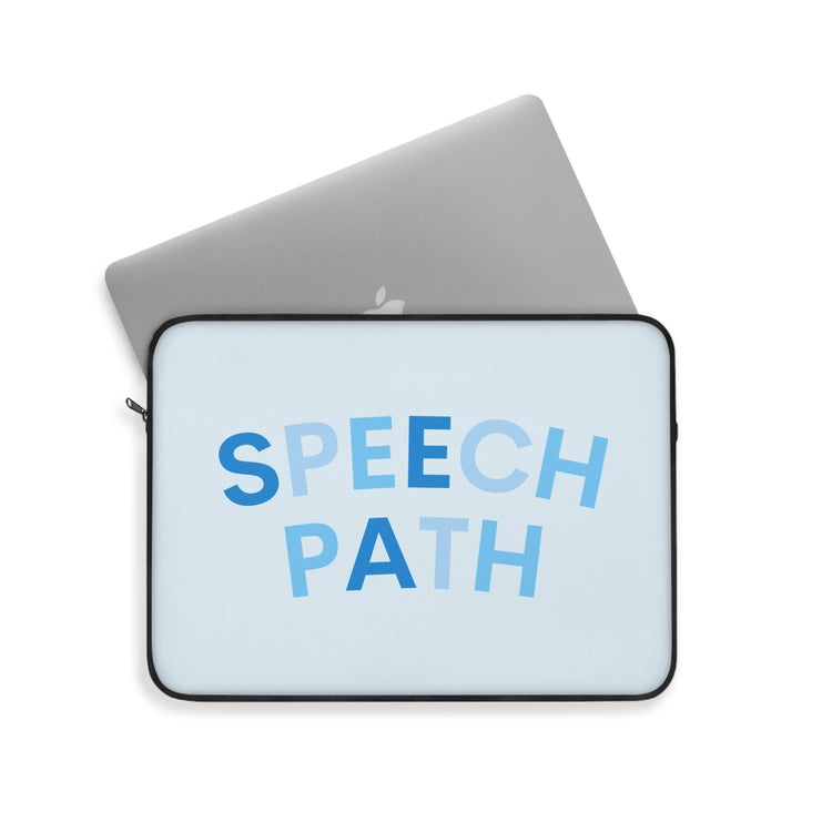 blue speech path arch laptop sleeve