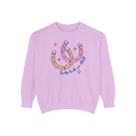 lucky to be an AUD horseshoe comfort colors crewneck