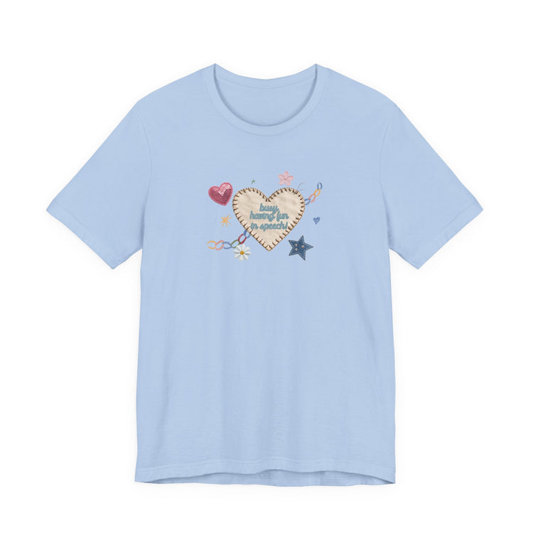 busy having fun patches short sleeve tee