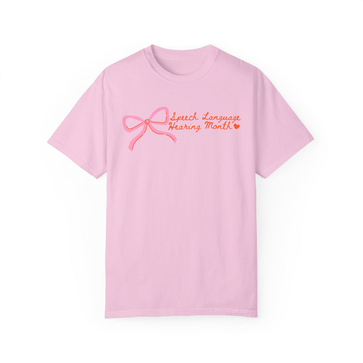 NSLHM pink bow comfort colors tee
