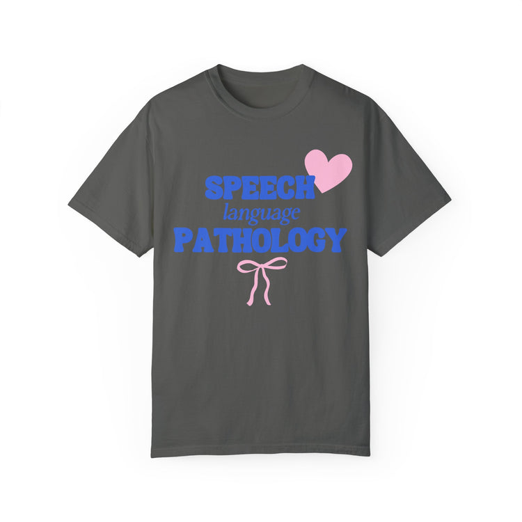 speech language pathology bow + heart comfort colors tee