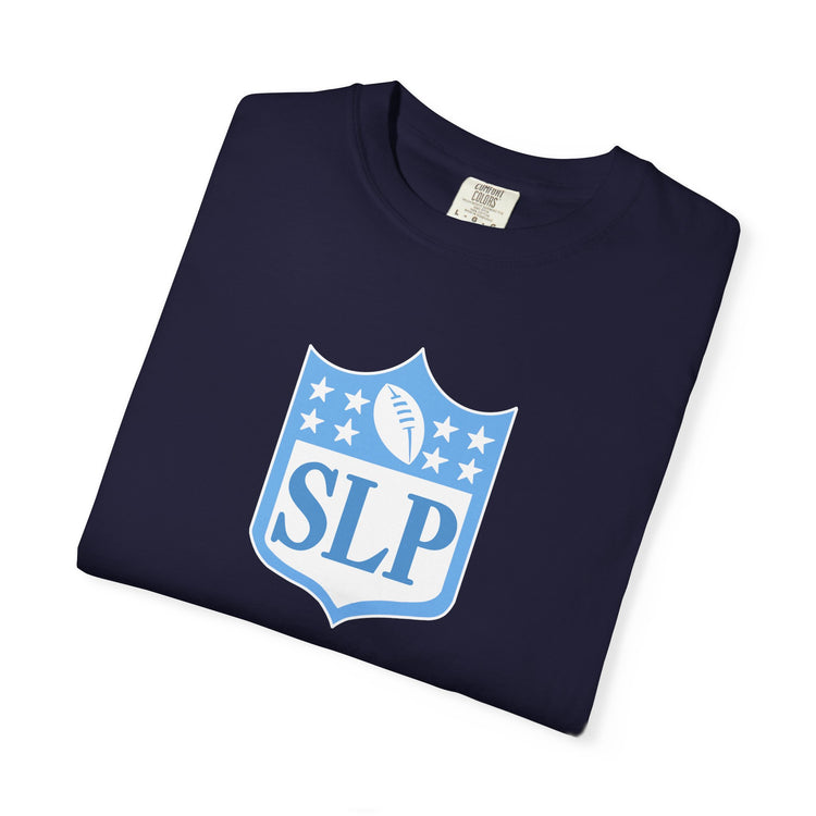 SLP football crest blue comfort colors tee
