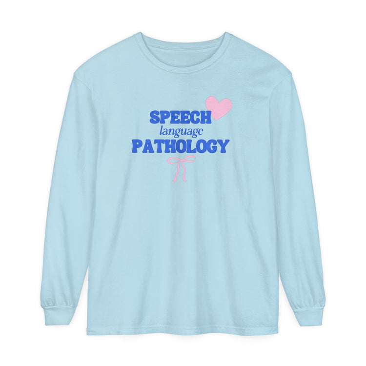 speech pathology heart + bow comfort colors long sleeve tee