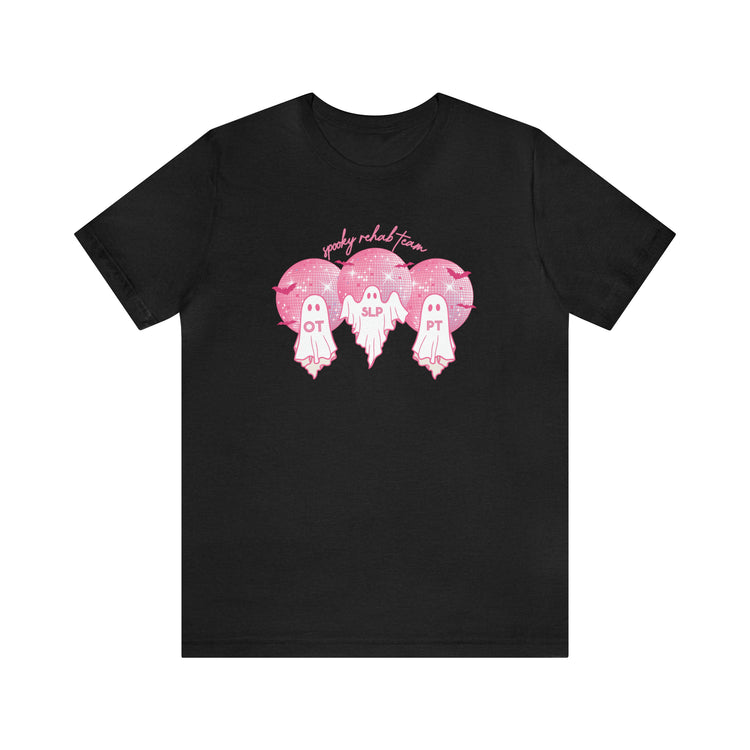 spooky rehab team pink disco ghosts short sleeve tee