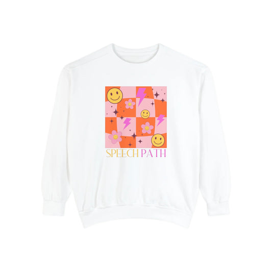 speech path disco smiley comfort colors crewneck (sample sale)