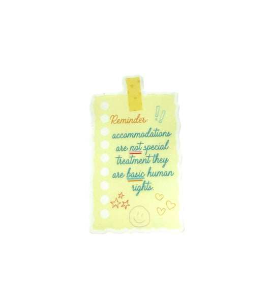 reminder note accommodations sticker