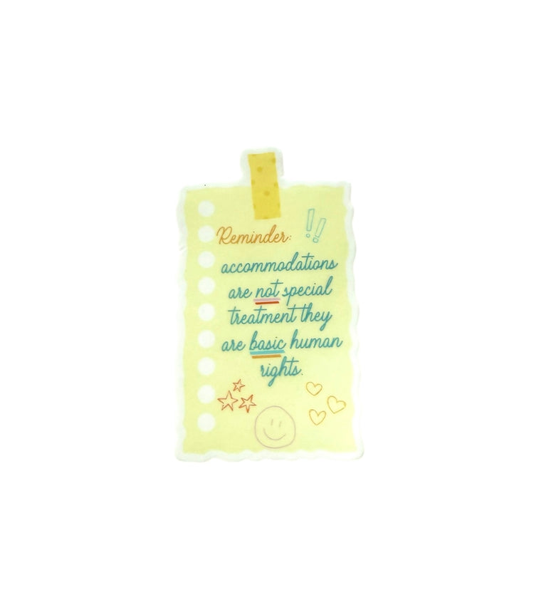 reminder note accommodations sticker
