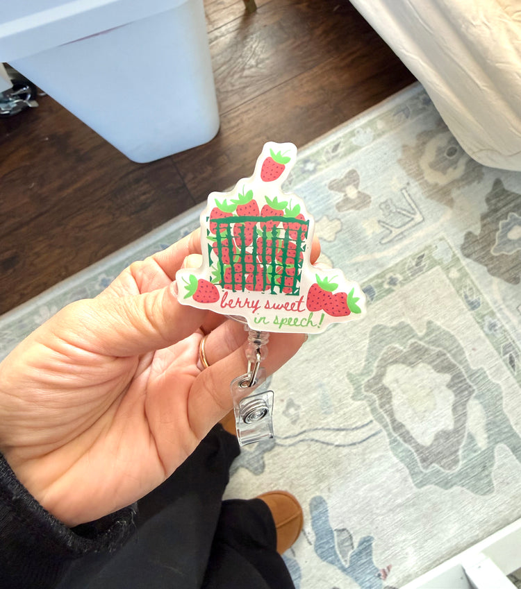 berry sweet speech therapy badge reel