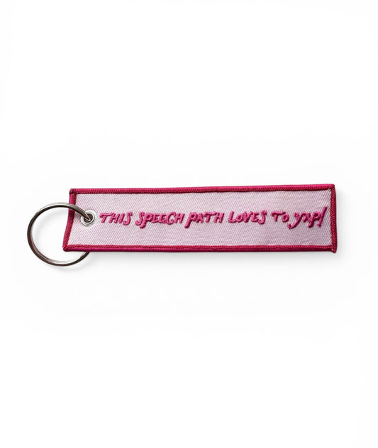 this speech path loves to yap embroidered keychain
