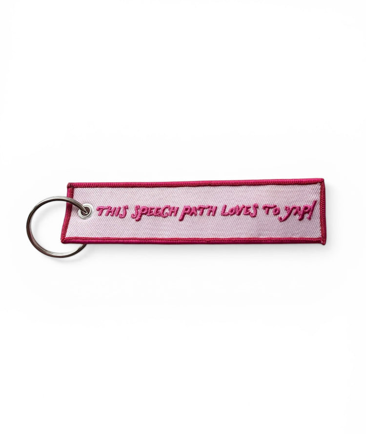 this speech path loves to yap embroidered keychain