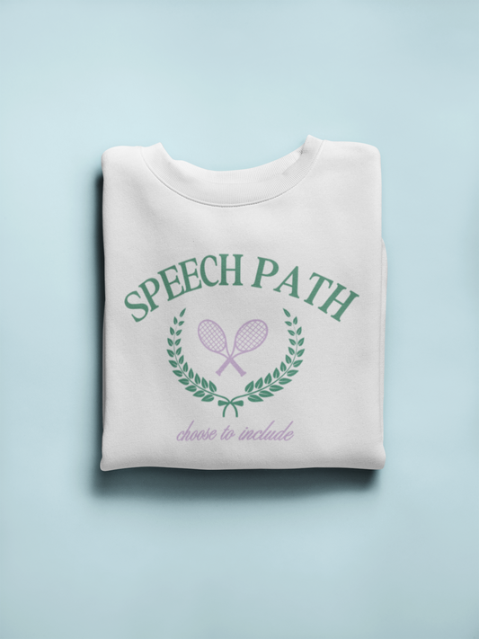 speech path crest tennis crewneck