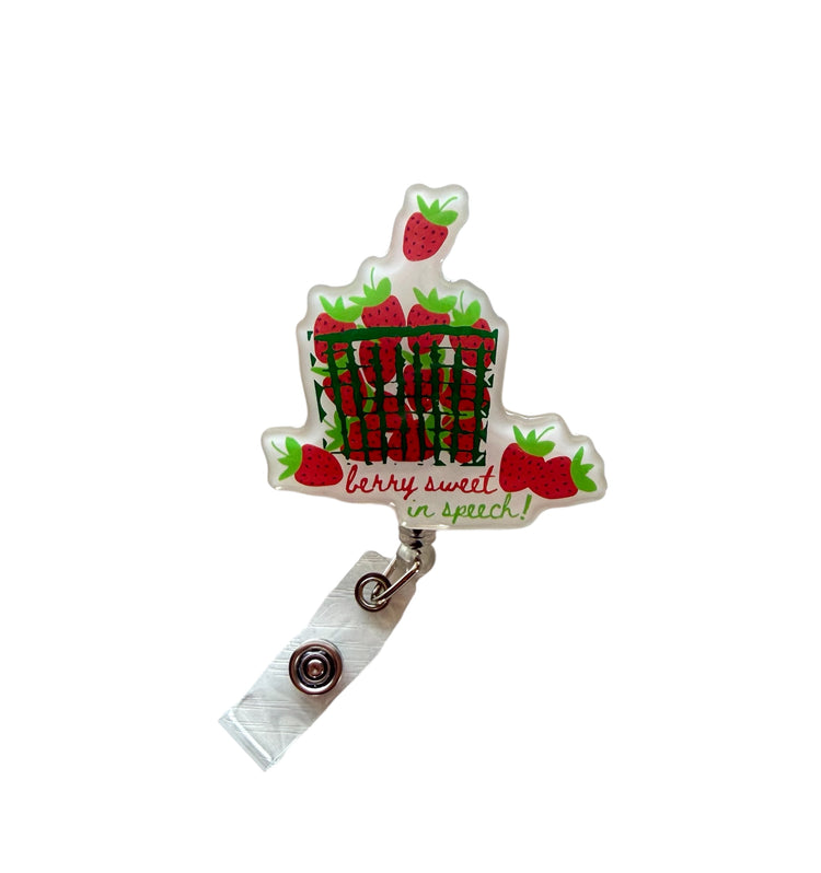 berry sweet speech therapy badge reel