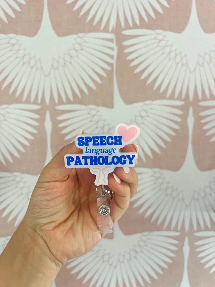 speech pathology heart bow badge reel