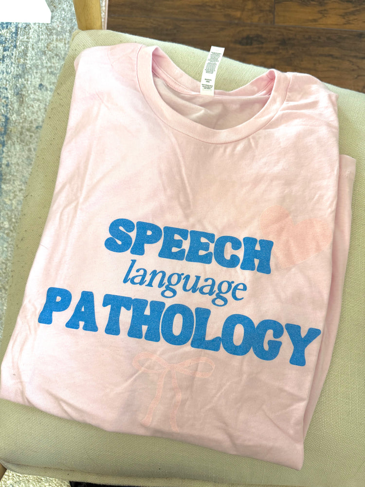 speech language pathology bow + heart short sleeve tee