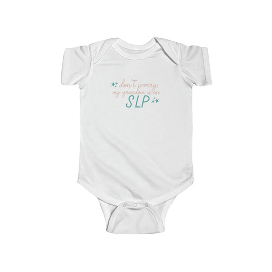 SLP GRANDMA BABY JERSEY FIT ONESIE - DON'T WORRY 12 mo (sample sale)