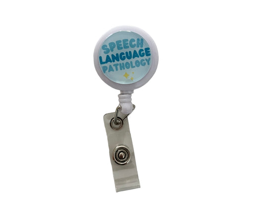 SLP speech language pathology badge reel - blue