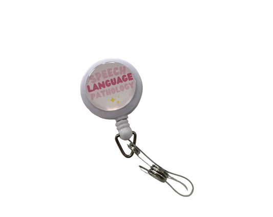 SLP speech language pathology badge reel - pink