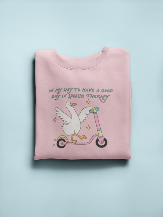 on my way to speech goose crewneck