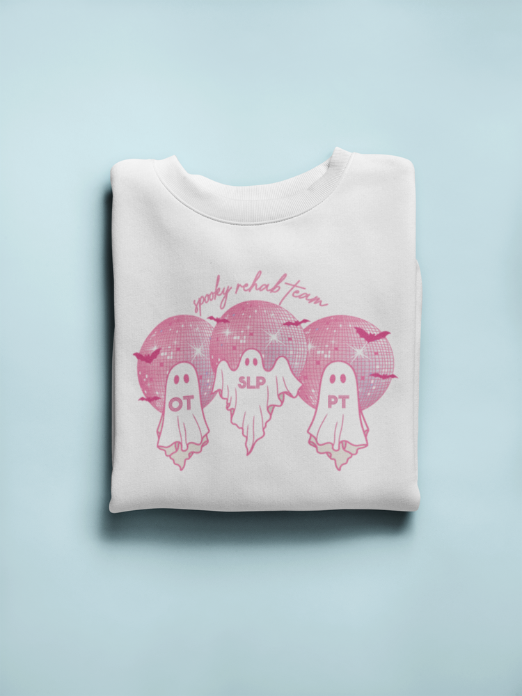 spooky rehab meeting pink disco ghosts crewneck