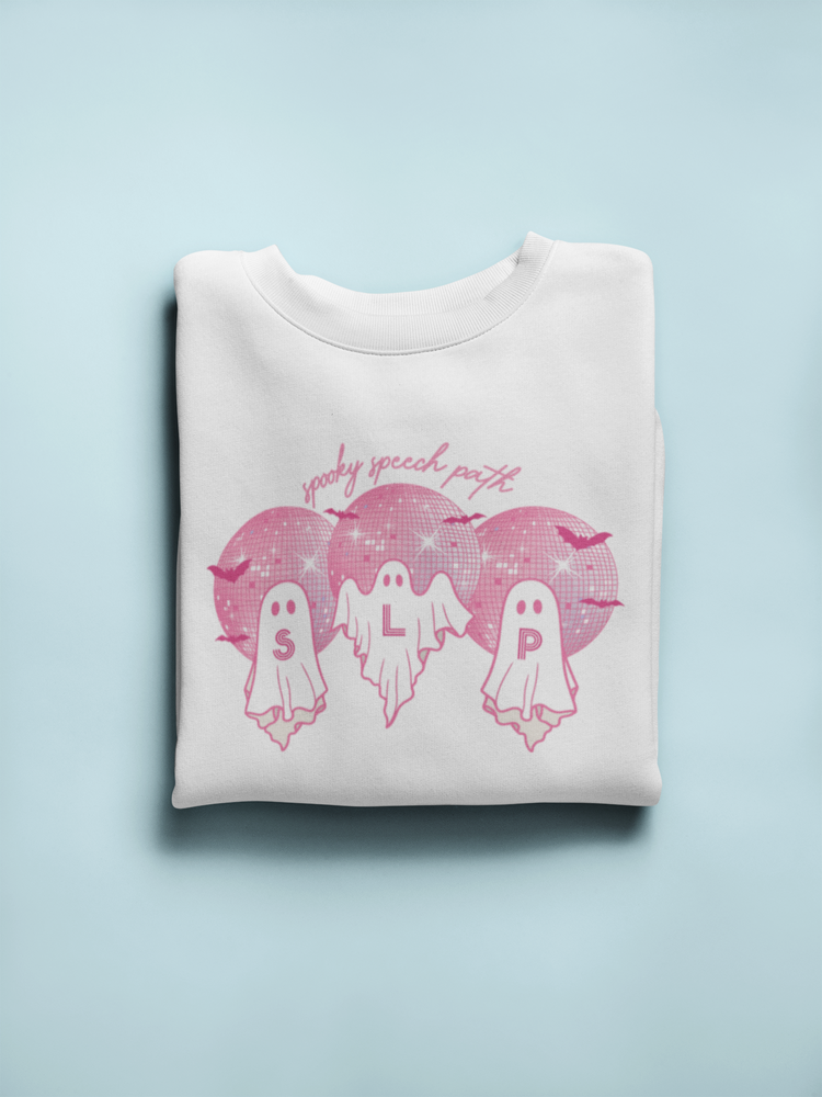 spooky speech pink disco ghosts crewneck