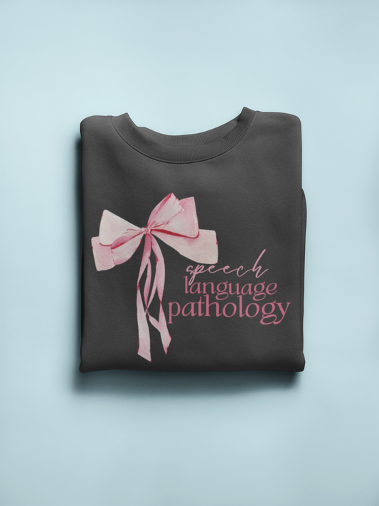 pink bow speech language pathology crewneck
