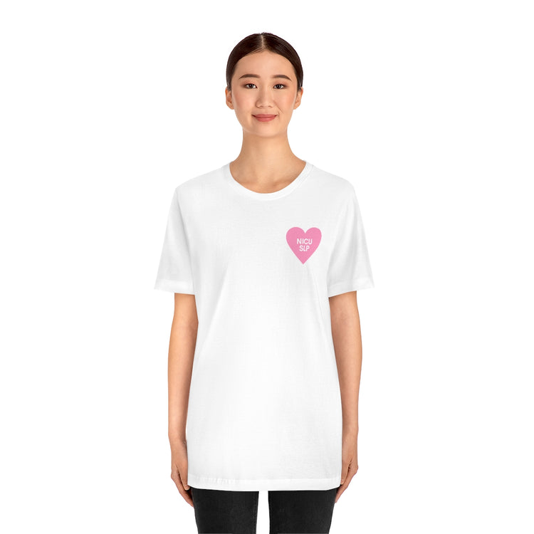 NICU SLP heart short sleeve tee