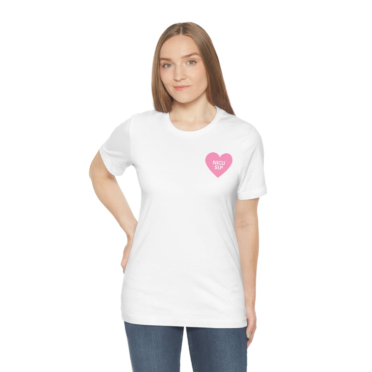 NICU SLP heart short sleeve tee