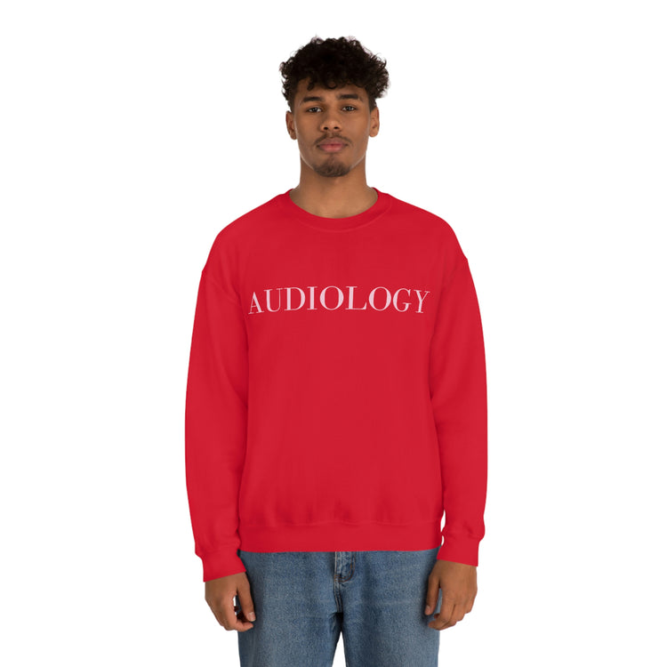 simple red/pink audiology crewneck