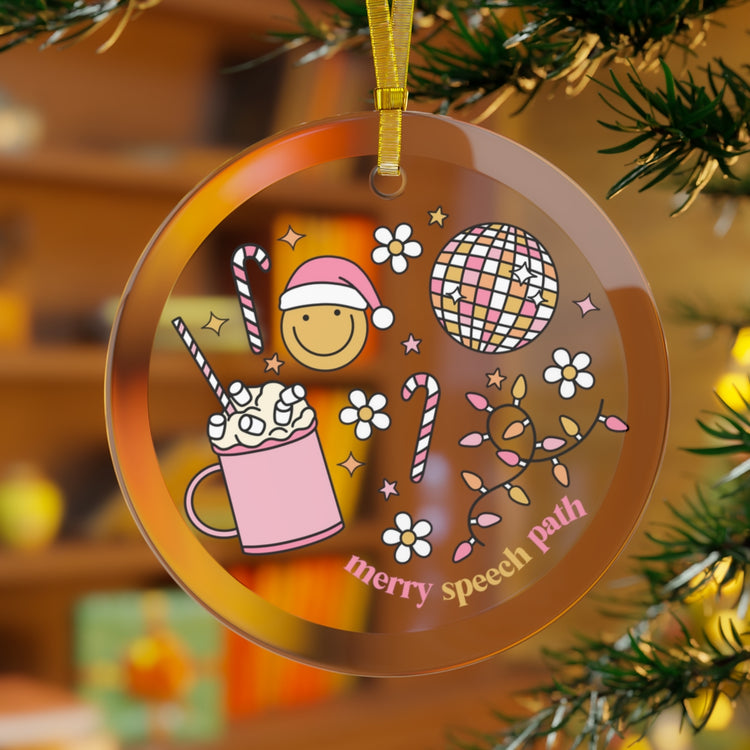 festive merry speech path glass ornament