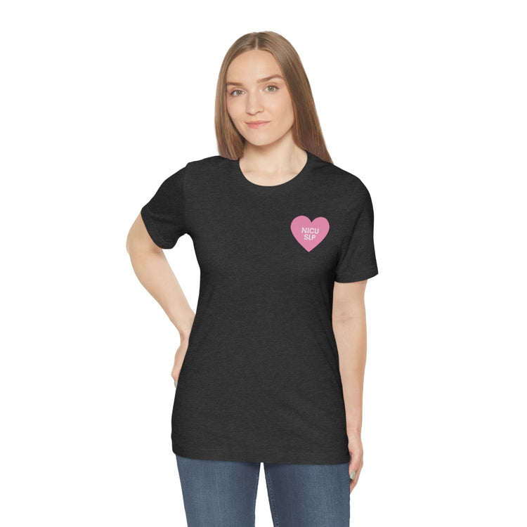 NICU SLP heart short sleeve tee