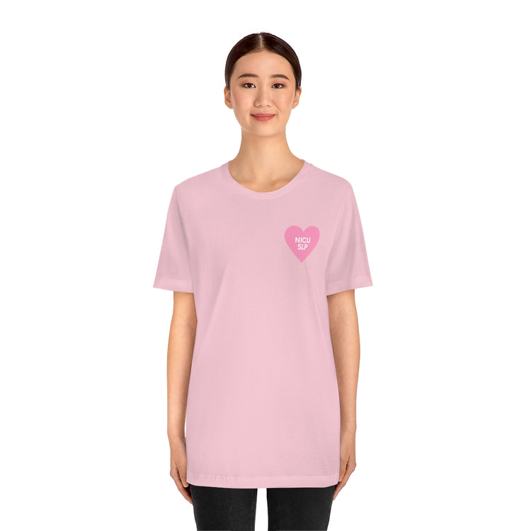 NICU SLP heart short sleeve tee