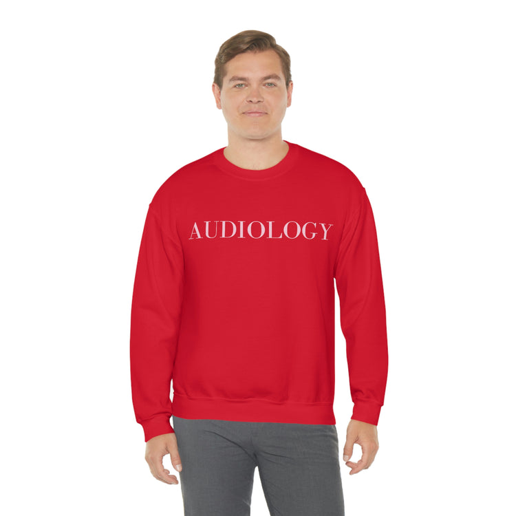 simple red/pink audiology crewneck
