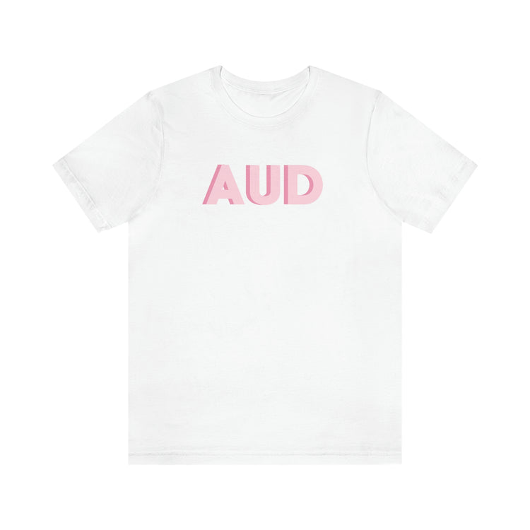 simple block AUD pink short sleeve tee