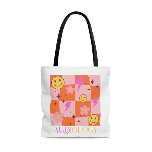 audiology smiley disco tote bag