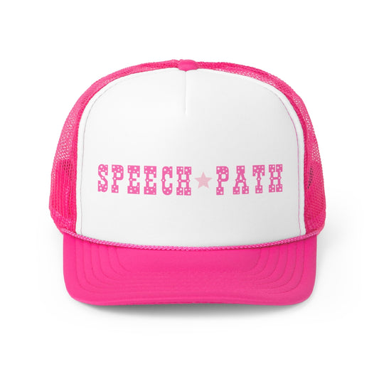 hot pink speech path western star trucker cap