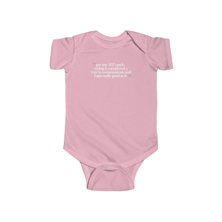 SLP uncle jersey fit onesie - crying is communication