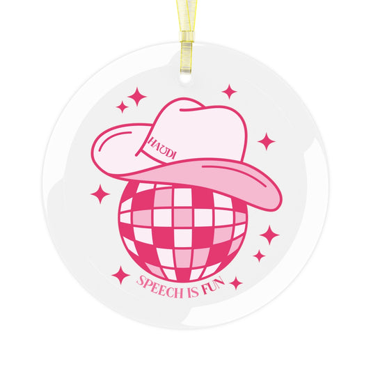 cowboy disco speech is fun glass ornament