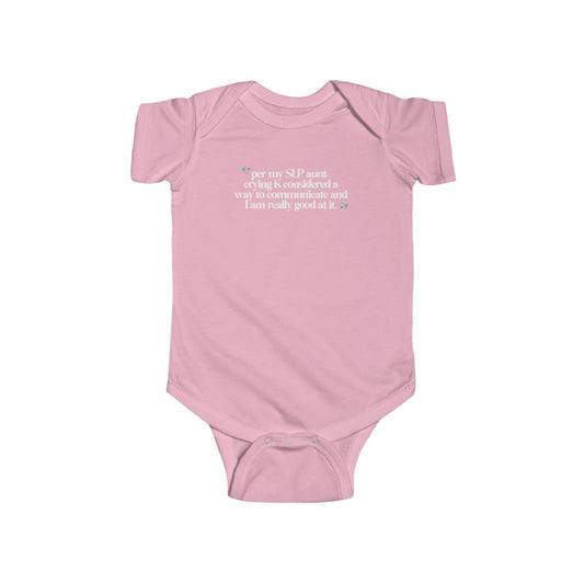 SLP aunt baby jersey fit onesie - crying is communication
