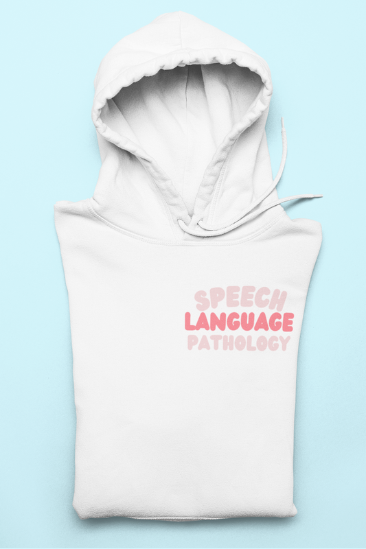 speech language pathology pink block hoodie