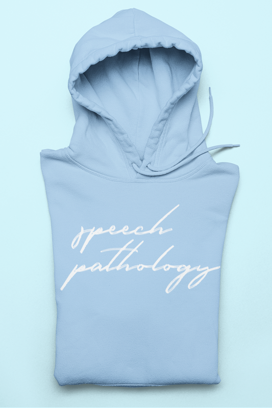 speech pathology cursive blue hoodie